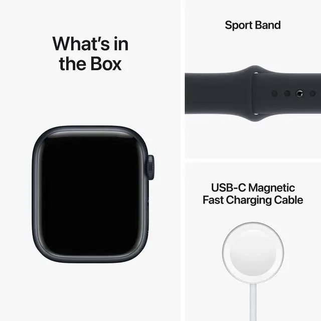 Alt view image 5 of 6 - Apple Watch Series 8 (GPS) 41mm Aluminum - Midnight Sport Band - S/M - MNU73LL/A - Good Condition