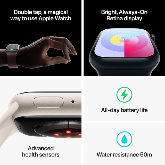 Alt view image 5 of 5 - Apple Watch Series 9 (GPS) 41mm Aluminum Case with Starlight Sport- S/M - Starlight - MR8T3LL/A - Good Condition