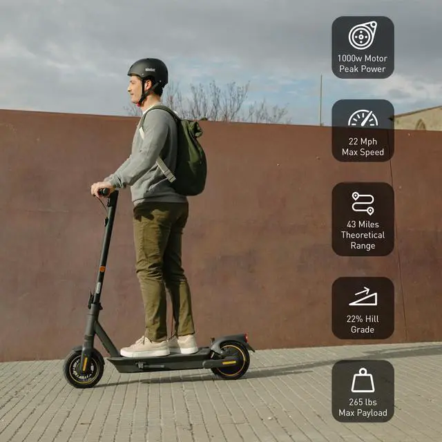 Alt view image 5 of 7 - Segway Max G2 Foldable Electric Kick Scooter Foldable w/ 43 Mile Range & 22mph Top Speed - Black - (Grade A) - Excellent Condition