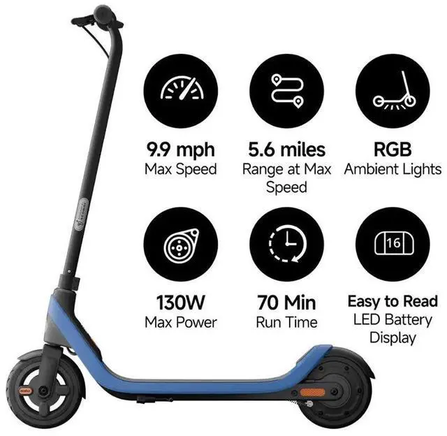 Alt view image 2 of 7 - Segway - C2 Lite Kids Electric Kick Scooter w/5.6 mi Max Range & 9.9mph Top Speed - Blue - (Grade A) - Excellent Condition