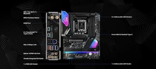 Alt view image 5 of 5 - ASRock Intel Core Ultra Z890 Lightning WiFi 7 Phantom Gaming 9066 MHz DDR5 256 GB ATX Motherboard M.2 LGA1851RL-ILM