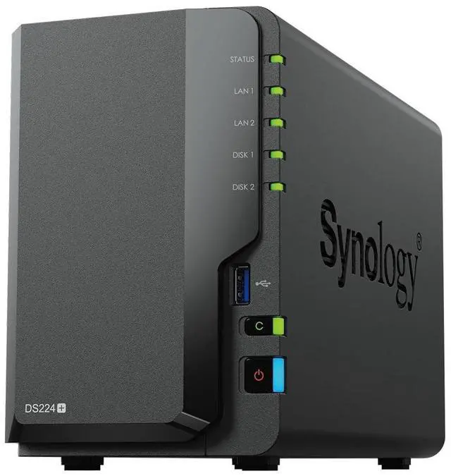 Alt view image 2 of 4 - Synology DS224+ 2-Bay Diskstation NAS (Intel Celeron J4125 4-Core 2.0 GHz 2GB DDR4 RAM 2xRJ-45 1GbE LAN-Port) 12TB Bundle with 2X 6TB WD Red Plus