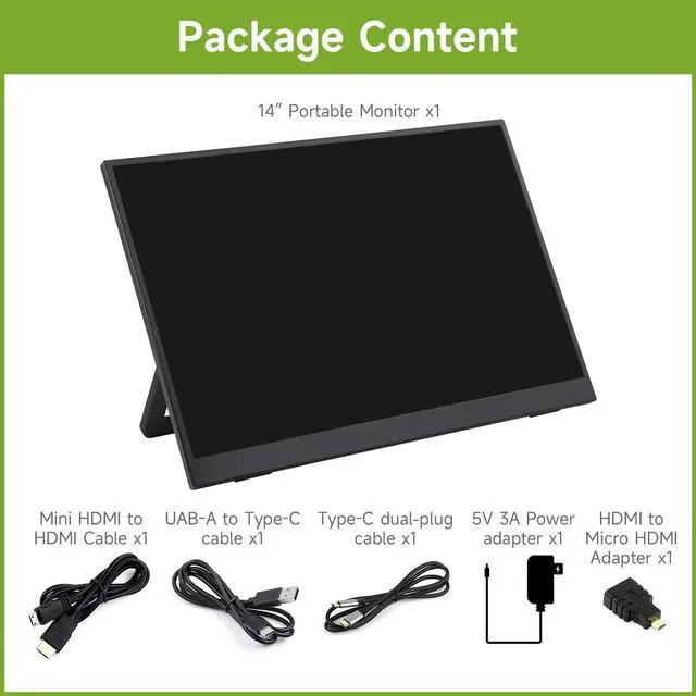 Alt view image 2 of 5 - waveshare Luckfox 14inch Portable Monitor with Stand, IPS Screen, Mini HDMI Interface, 1920 x 1200 Full HD, 178deg Viewing Angle, ABS Case, 100% sRGB High Color Gamut, Supports HDR, No Touch