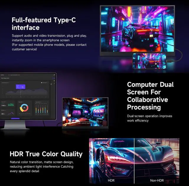 Alt view image 5 of 5 - waveshare Luckfox 14inch Portable Monitor with Stand, IPS Screen, Mini HDMI Interface, 1920 x 1200 Full HD, 178deg Viewing Angle, ABS Case, 100% sRGB High Color Gamut, Supports HDR, No Touch