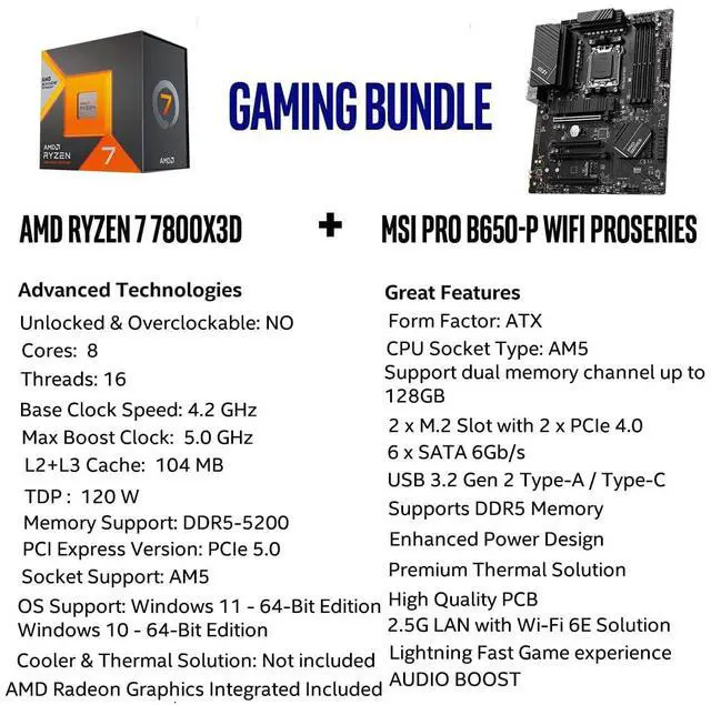 Alt view image 3 of 5 - INLAND Micro Center AMD Ryzen 7 7800X3D 8-Core16-Thread Desktop Processor Bundle with MSI PRO B650-P WiFi ProSeries Motherboard and 2TB Performance Plus Gen4x4 M.2 SSD Up to 7000MB/s