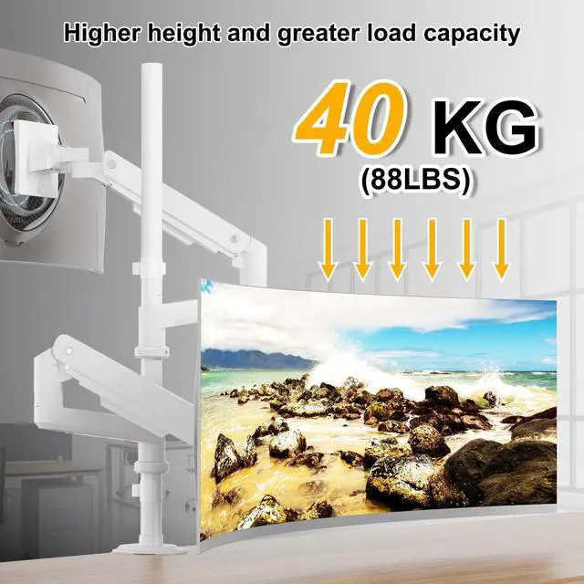 Alt view image 2 of 5 - Steel Extra Tall 32 Inch 2-Section Monitor Stand Pole - with Mounting Base, Heavy Duty Center Pole (Supports Up to Max. 88 lbs), 2 Mounting Options, White