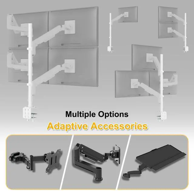 Alt view image 3 of 5 - Steel Extra Tall 32 Inch 2-Section Monitor Stand Pole - with Mounting Base, Heavy Duty Center Pole (Supports Up to Max. 88 lbs), 2 Mounting Options, White