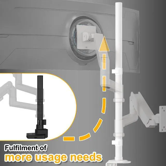 Alt view image 4 of 5 - Steel Extra Tall 32 Inch 2-Section Monitor Stand Pole - with Mounting Base, Heavy Duty Center Pole (Supports Up to Max. 88 lbs), 2 Mounting Options, White