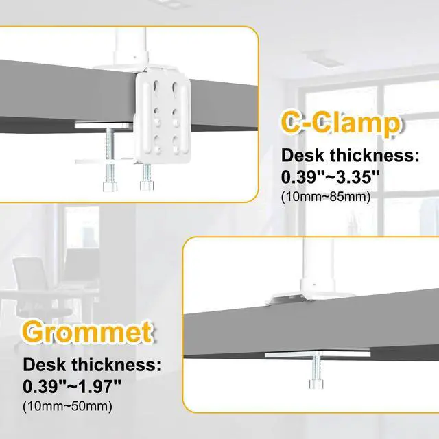 Alt view image 5 of 5 - Steel Extra Tall 32 Inch 2-Section Monitor Stand Pole - with Mounting Base, Heavy Duty Center Pole (Supports Up to Max. 88 lbs), 2 Mounting Options, White