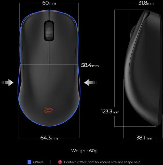 Alt view image 5 of 5 - BenQ Zowie U2-DW 4K Wireless Mouse for Esports,  Sports Science, 4K Enhanced Receiver, 60g, Symmetrical, Driverless, 3950 Sensor, 4K Polling Rate Wireless Mouse (U | 3950 Sensor | Symmetrical)