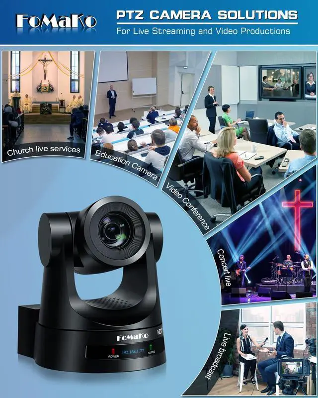 Alt view image 4 of 5 - FoMaKo NDI Camera AI Auto Tracking, 20x Optical Zoom HDMI NDI PTZ Camera for Church Worship Education Events,PoE 1080P 60FPS (KN20A Pro) (NDI 6 & NDI HX3 Certified)