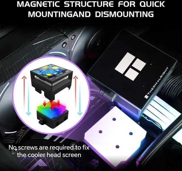 Alt view image 4 of 5 - Hyper Vision 360 UB ARGB CPU Liquid Cooler, 3.95in Magnet Absorbent LCD Screen - 480x480 Resolution for Images,Magnetic Panel Screen Water Cooler for AM5/AM4/ Intel LGA1851/1700 (Black)