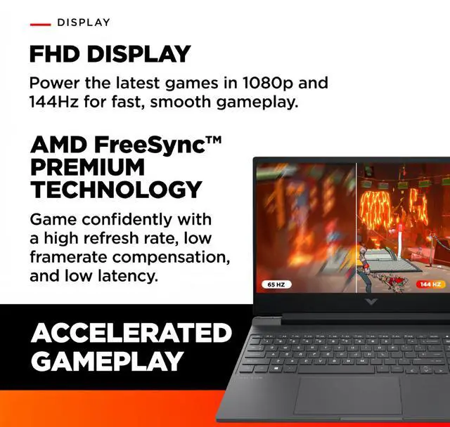 Alt view image 3 of 5 - HP Victus 15.6" FHD 144Hz Gaming Laptop, AMD Ryzen 5-7535HS, AMD Radeon RX 6550M (Beats RTX 2050), Backlit Keyboard, Windows 11 Home, w/Cloth (64GB RAM |1TB PCIe SSD)