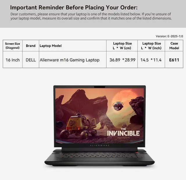 Alt view image 2 of 5 - Smatree 16 inch Laptop Sleeve for Alienware M16 R1 (Not fit for Alienware M16 R2), Alienware Laptop Case with Accessory Pocket, YKK Zipper, Patented Super Corner Design (E611)