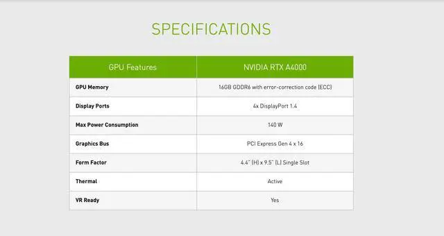 Alt view image 3 of 5 - nVidia LEADTEK RTX A4000 Ampere PCIe 4.0 x16 Graphics GPU Card 16GB GDDR6 ECC