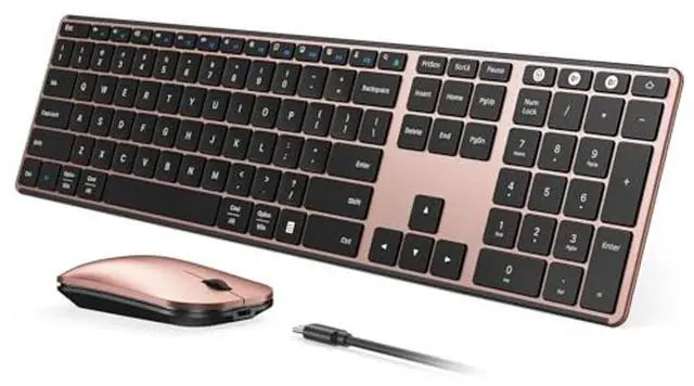 Main image of Wireless Bluetooth Keyboard and Mouse Combo (USB + Dual BT), seenda Multi-Device Rechargeable Slim Keyboard and Mouse, Compatible for Win 7/8/10, MacBook Pro/Air, iPad, Tablet - Black Rose Gold