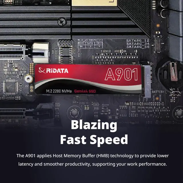 Alt view image 4 of 5 - Ridata A901 2TB SLC Cache NVMe 1.4 PCIe Gen 4x4 M.2 2280 SSD Internal Solid State Drive 3D NAND R/W Speed Upto 7400/6400 MB/s HMB 3D Cooling Technology Compatible with PS5 Storage for Gaming Upgrades