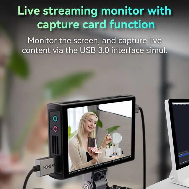 Alt view image 2 of 5 - PortKeys PL5 5.4" 4K HDMI Touchscreen Video Monitor, 500nit Camera Field Live Streaming Capture Card, Vertical Shooting Stretch, 360 Color Grader USB 3.0 Interface Simul for Streaming