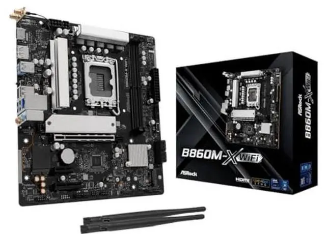 Main image of ASRock B860M X WiFi 6E DDR5 up to 9066+ (OC) MHz 128GB M.2 B860 LGA1851 Micro ATX Motherboard Intel Core Ultra(Series 2) BIOS Flashback SATA3 6.0 Gb/s PCIe 4.0 x16 Realtek 2.5G LAN 7 x USB 3.2