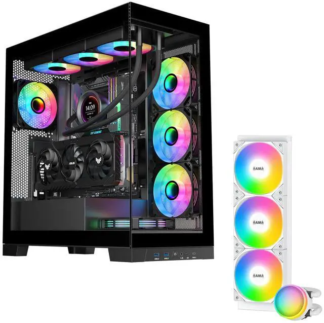 Main image of SAMA NEVIEW 4503 Black Full Tower Case with L60 360mm AIO Liquid Cooler - Tempered Glass, 4x120mm ARGB Fans, USB 3.0/Type-C, 360mm Radiator Support
