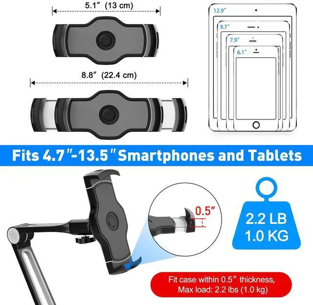 Alt view image 3 of 5 - AboveTEK iPad Wall Mount, 3 in 1 Highflex 360deg Under Cabinet iPad Mount for Kitchen Bundle with iPad Wall Mount, Swivel 360deg Rotating Tablet Holder Two Brackets to Fit 6-13" Tablets