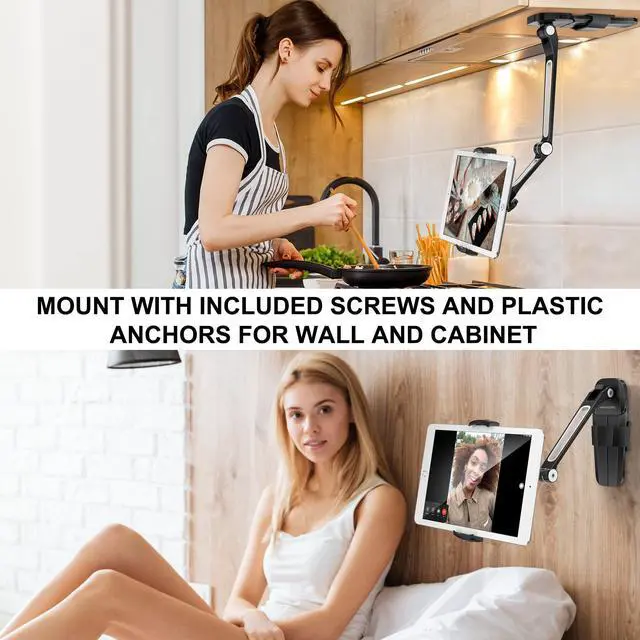 Alt view image 2 of 5 - AboveTEK iPad Wall Mount, 3 in 1 Highflex 360deg Under Cabinet iPad Mount for Kitchen Bundle with iPad Wall Mount, Swivel 360deg Rotating Tablet Holder Two Brackets to Fit 6-13" Tablets