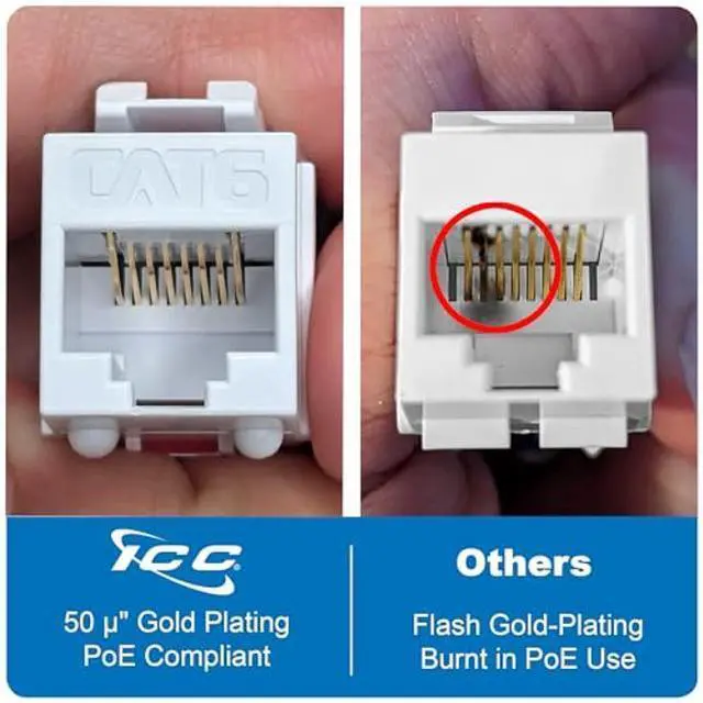 Alt view image 2 of 5 - ICC CAT6 Keystone Jack with Slim Profile 180 Degree Punch Down, RJ45 UL Listed PoE++ TAA Compliant for Wall Plate or Patch Panel, Works with JackEasy Termination Tool, Blue 400 Pack