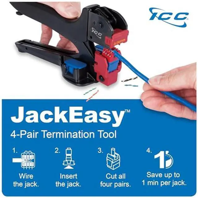 Alt view image 4 of 5 - ICC CAT6 Keystone Jack with Slim Profile 180 Degree Punch Down, RJ45 UL Listed PoE++ TAA Compliant for Wall Plate or Patch Panel, Works with JackEasy Termination Tool, Blue 400 Pack