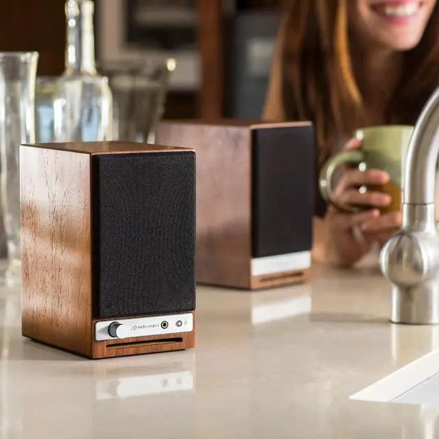 Alt view image 4 of 5 - Audioengine A2 HD Walnut Home Music System with S6 Subwoofer and DS1M Stands