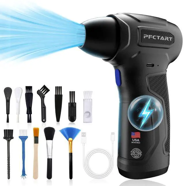 Main image of Compressed Air Duster - 200000RPM Super Power Turbo Fan with Brushless Motor, Jet Blower, Electric Air Duster for Keyboard, PC, Car, Home Cleaning Kits Blue