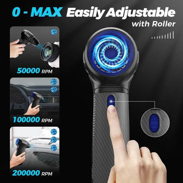 Alt view image 5 of 5 - Compressed Air Duster - 200000RPM Super Power Turbo Fan with Brushless Motor, Jet Blower, Electric Air Duster for Keyboard, PC, Car, Home Cleaning Kits Blue