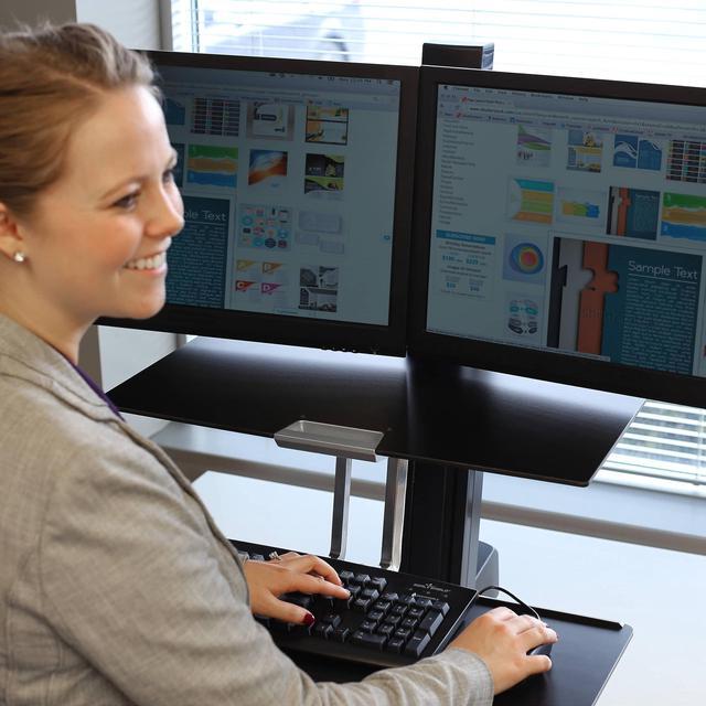 Alt view image 3 of 5 - Ergotron - WorkFit-S Dual Monitor Standing Desk Converter, Sit Stand Workstation for Tabletops - with Worksurface, Black