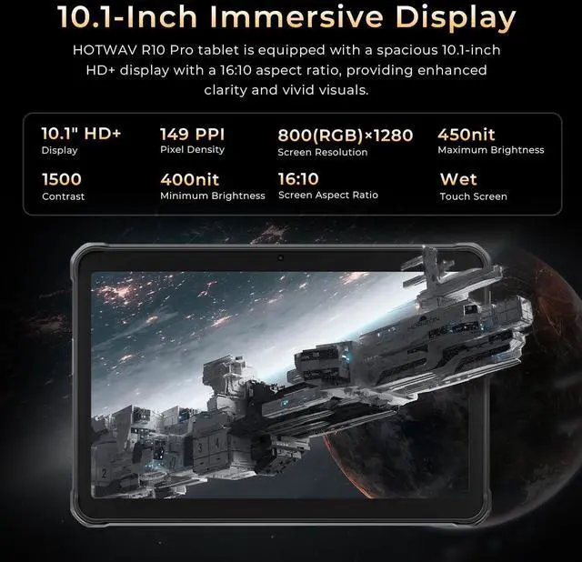 Alt view image 3 of 5 - HOTWAV R10 Pro 2025 Rugged Tablet Android 14-10.1 Inch HD+ 10800mAh Waterproof Tablet, 20GB RAM+256GB ROM/1TB TF Outdoor Tablets, 13MP+5MP Camera Octa-Core IP68&IP69K/4G-LTE/5G WiFi/Face ID/GPS/OTG