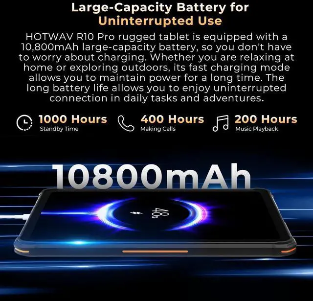 Alt view image 5 of 5 - HOTWAV R10 Pro 2025 Rugged Tablet Android 14-10.1 Inch HD+ 10800mAh Waterproof Tablet, 20GB RAM+256GB ROM/1TB TF Outdoor Tablets, 13MP+5MP Camera Octa-Core IP68&IP69K/4G-LTE/5G WiFi/Face ID/GPS/OTG
