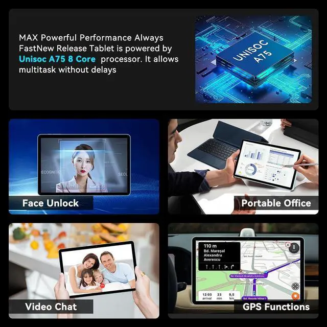 Alt view image 5 of 5 - Android 15 Tablets, 10 Inch Tablet, P10 Tablet 12GB RAM+128GB ROM, Unisoc A75 8 Core CPU, Widevine L1, 1280x800 IPS HD 6000mAh, BT 5.0, WiFi (Android 15 tabelt with Accessories, Blue, 10.1 inch)