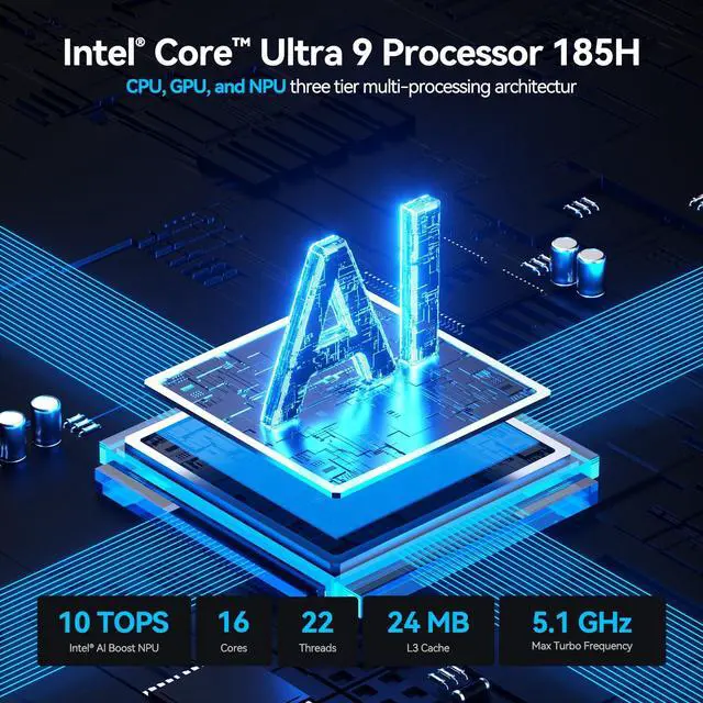 Alt view image 2 of 5 - GEEKOM XT1 Mega AI Mini PC,14th Gen Intel Core Ultra U9-185H Processor (16C/22T,up to 5.1 GHz),32GB DDR5 2TB PCIe Gen4 SSD,Mini Desktop Computers Windows 11 Pro,WiFi 7/BT 5.4/Dual 2.5G LAN/USB4.0/8K