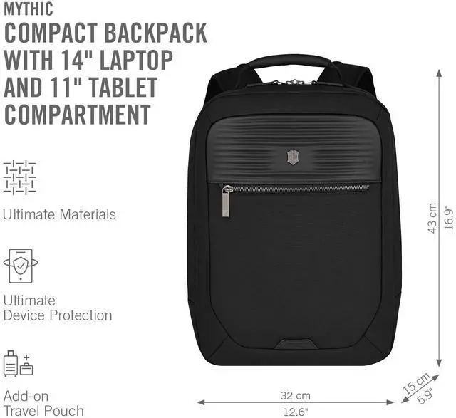 Alt view image 2 of 5 - Victorinox Mythic, Compact Backpack, Backpack with 14'' Laptop and 11'' Tablet Compartment - Black