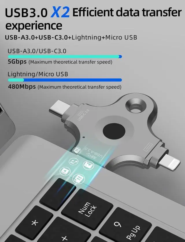 Alt view image 4 of 5 - USB3.0 4-in-1 Fingerprint encrypted USB Flash Drive for iPhone USB Memory Stick Thumb Drives High Speed USB Stick,Photo Stick External Storage for iPhone/iPad/Android/PC