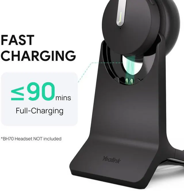 Alt view image 2 of 5 - Yealink BH70 Dual UC Wireless Headset with Charging Stand, UC Compatible Bluetooth Headphone with Mic for Work, up to 35h Talk Time, 147g All-Day Comfort Perfect for Open Office Hybrid Work, USB-A