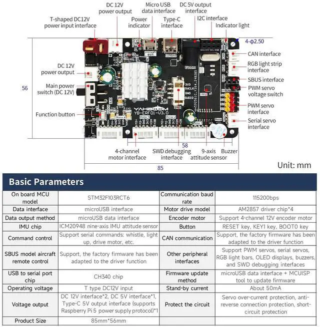 Alt view image 3 of 5 - Yahboom Robot Expansion Board V3.0 with STM32F103RCT6 Support RaspberryPi 5/Jetson/RDK Series 9-Axis IMU Sensor ROS2 (Ver 3.0)