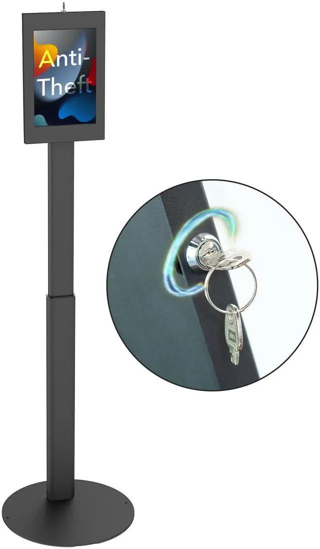 Main image of Mount-It! Lockable Tablet Floor Stand for Samsung Tab A9+, S9, S9 FE, S8, A8 - Anti-Theft Kiosk, Fully Enclosed, Height Adjustable, Rotating & Tilting, Freestanding or Bolt-Down, Steel, Black