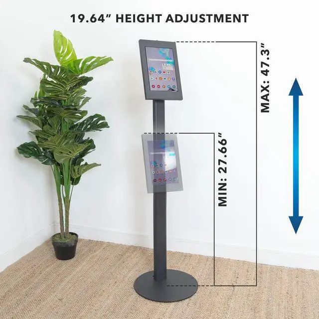 Alt view image 5 of 5 - Mount-It! Lockable Tablet Floor Stand for Samsung Tab A9+, S9, S9 FE, S8, A8 - Anti-Theft Kiosk, Fully Enclosed, Height Adjustable, Rotating & Tilting, Freestanding or Bolt-Down, Steel, Black