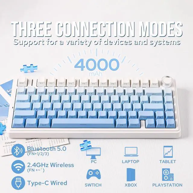 Alt view image 3 of 5 - EPOMAKER x Aula F75 Gasket Mechanical Keyboard+ White Mix 1.8m Coiled Keyboard Cable