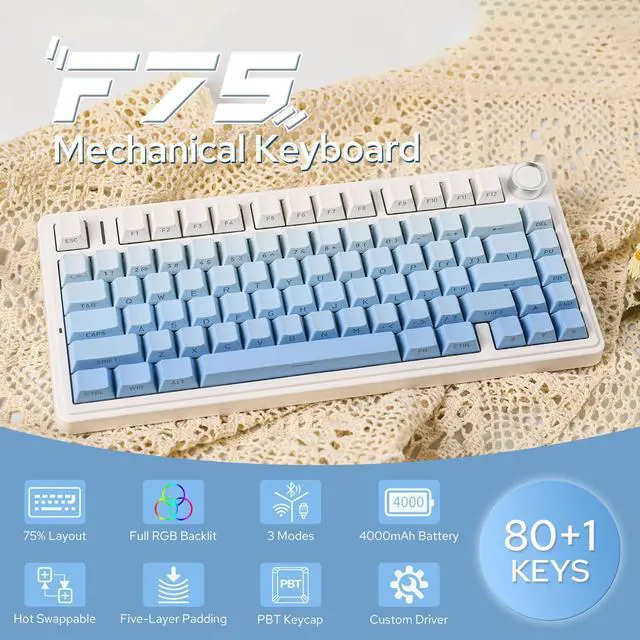 Alt view image 2 of 5 - EPOMAKER x Aula F75 Gasket Mechanical Keyboard+ White Mix 1.8m Coiled Keyboard Cable