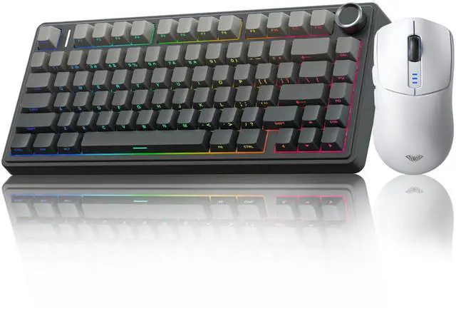Main image of AULA Wireless Keyboard and Mouse Combo, F75 Pro Mechanical Keyboard, 75% Gasket Hot Swappable + SC580 Wireless Gaming Mouse, White