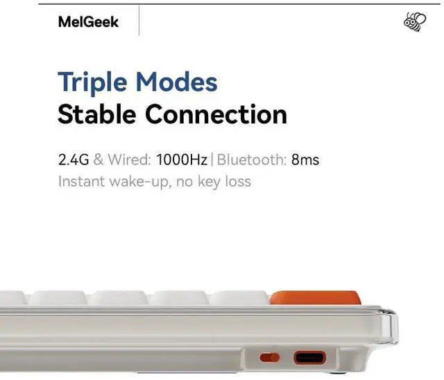 Alt view image 3 of 5 - MelGeek O2 Wireless Mechanical Quiet Keyboard for Work, 75% Compact Gaming Keyboard with Hot-Swappable and Pre-lubed Linear Switches, Bluetooth/2.4 GHz/USB-C for Mac Windows Linux