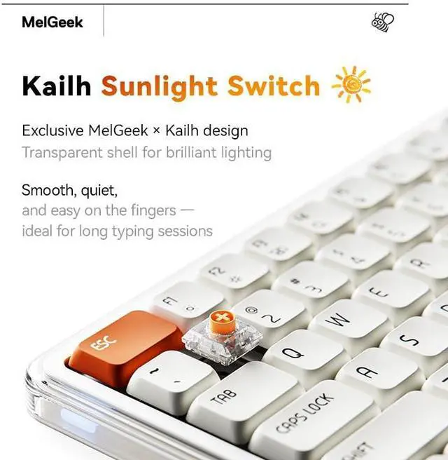 Alt view image 5 of 5 - MelGeek O2 Wireless Mechanical Quiet Keyboard for Work, 75% Compact Gaming Keyboard with Hot-Swappable and Pre-lubed Linear Switches, Bluetooth/2.4 GHz/USB-C for Mac Windows Linux