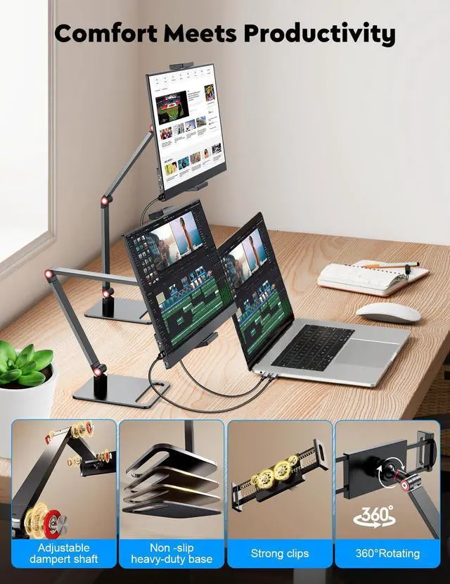 Alt view image 3 of 5 - HONGO 15.6" Portable Monitor with Stand-Laptop Monitor Extender 1080P FHD for USB C hdmi Portable Screen Display Compatible for Windows Mac/Android/Switch/PS5
