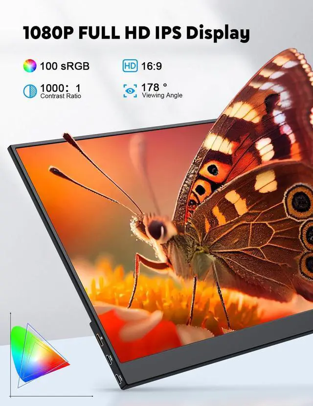 Alt view image 2 of 5 - HONGO 15.6" Portable Monitor with Stand-Laptop Monitor Extender 1080P FHD for USB C hdmi Portable Screen Display Compatible for Windows Mac/Android/Switch/PS5