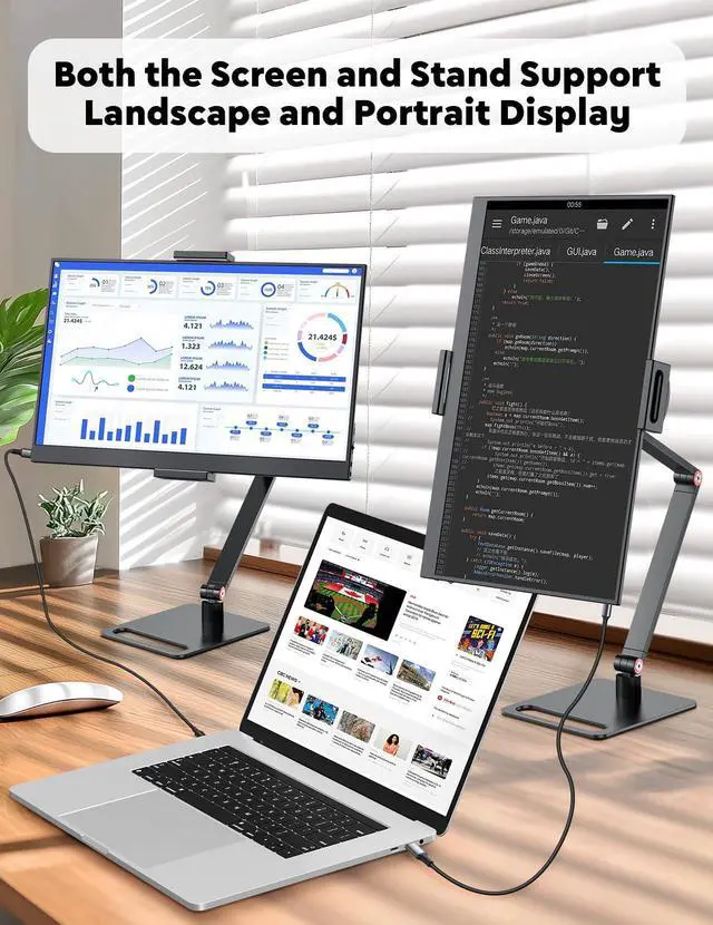 Alt view image 4 of 5 - HONGO 15.6" Portable Monitor with Stand-Laptop Monitor Extender 1080P FHD for USB C hdmi Portable Screen Display Compatible for Windows Mac/Android/Switch/PS5